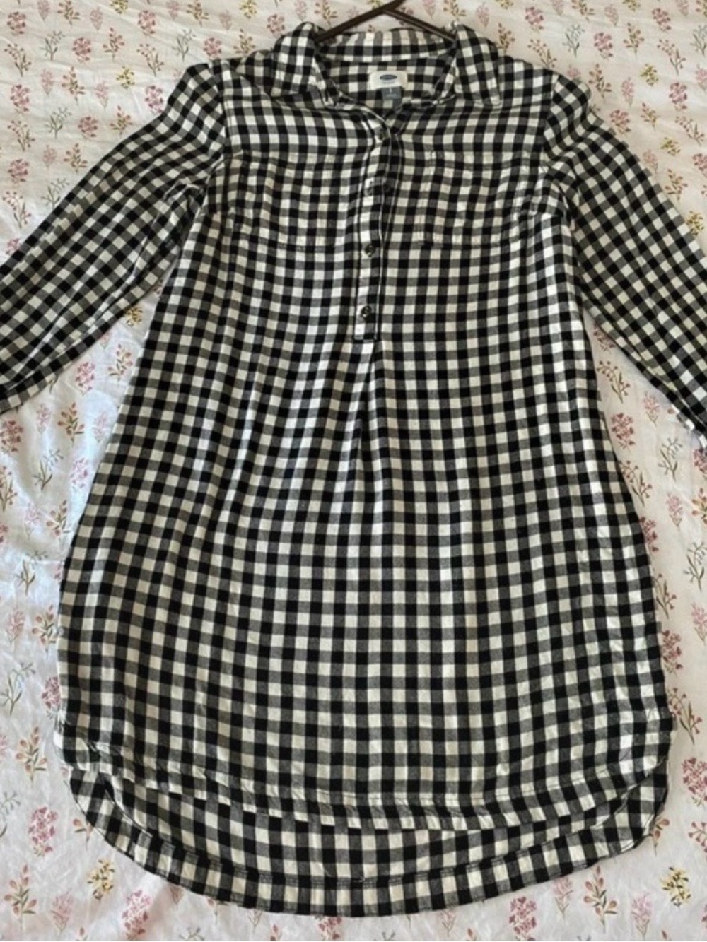 Old Navy Black & White Gingham Long Sleeve Shirt Dress